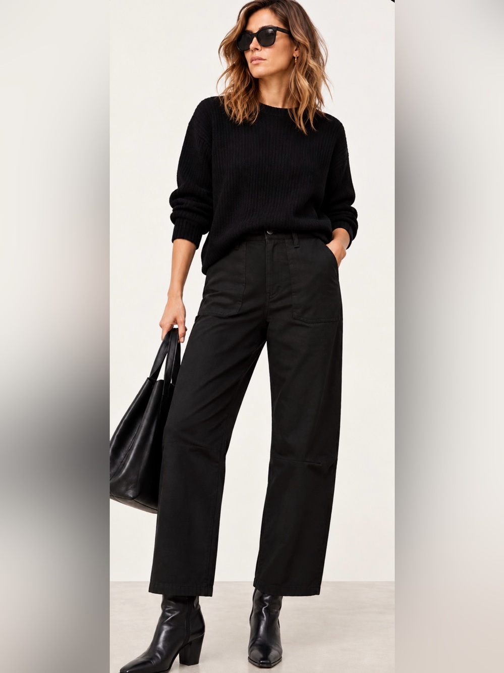NILI LOTAN Shon Jean Black Barrel Leg Cropped Jeans Size 31 NWT $395